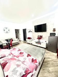 a bedroom with a bed and a tv on a wall at Casa Federica in Ventimiglia