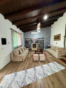 a living room with two couches and a fireplace at Raffaello's Villa in Vlorë