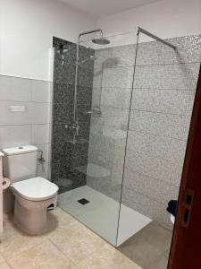 a bathroom with a shower and a toilet at Casa Caronehe in Fuencaliente de la Palma +18 photos