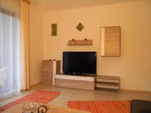 a living room with a flat screen tv on a stand at Ferienhaus Leitner in Flachau