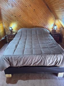 a bedroom with a bed in a wooden ceiling at Flor de Lis in Tafí del Valle