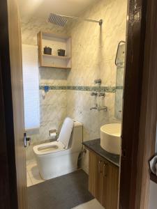 a bathroom with a toilet and a sink at Sierra Service Apartment in Pātan +23 photos