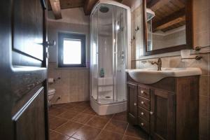 a bathroom with a sink and a shower at Agriturismo Miracco Atanasio Franco "Il Maniero" in Santa Sofia dʼEpiro