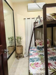 a bedroom with a bunk bed and two potted plants at Jake's Coron Lodging Home in Coron