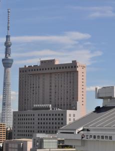 a view of a city with a tower in the background at Dai-ichi Hotel Ryogoku in Tokyo