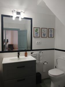 une salle de bain avec un lavabo, des toilettes et un miroir dans l'établissement Apartamento Luz, à Órgiva 7 autres photos