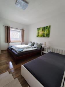 une chambre avec un lit et une fenêtre dans l'établissement Apartman Terezka, à Jílové