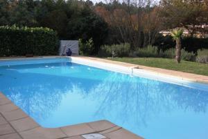 a large blue swimming pool in a yard at Les bambous in Taller
