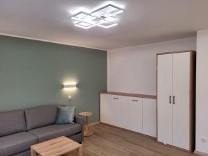 a living room with a couch and a cabinet at Ferienwohnung Ortsmitte-Willingen in Willingen