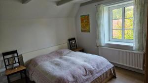 a bedroom with a bed and a window at FeWo Gisela in Fehmarn