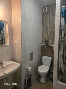 a bathroom with a toilet and a sink at Pastel Guest Rooms in Warsaw