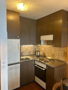 a kitchen with a sink and a stove and a refrigerator at Melezes K 021 - SKI & NATURE apartment 6 pers in Veysonnaz