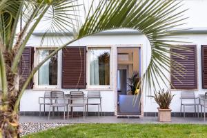 a house with chairs and a palm tree at Residence Alesi in Malcesine +81 photos