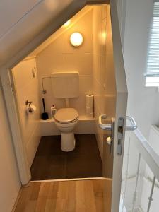 a bathroom with a toilet in a small room at B&K het hoenveld in Driel +18 photos
