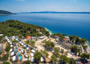 an aerial view of a small island in the water at Medora Orbis Camping Pitches in Podgora