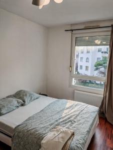Łóżko lub łóżka w pokoju w obiekcie Charmant appartement au centre