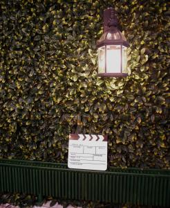 a wall of leaves with a light on it at Cinema Paradiso - Appartement de charme avec Sauna, Hammam, spa in Issoudun