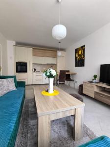 比哈奇Esma的客厅的桌子上有一瓶花