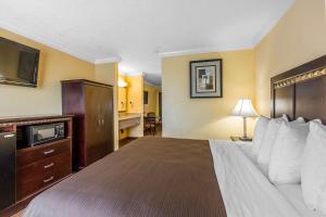 a hotel room with a large bed and a television at Quality Inn & Suites Bell Gardens-Los Angeles in Bell Gardens