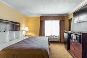 a hotel room with a large bed and a window at Quality Inn & Suites Bell Gardens-Los Angeles in Bell Gardens