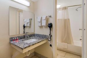 a bathroom with a sink and a shower at Econo Lodge Goldsboro Hwy 70 in Goldsboro +17 photos
