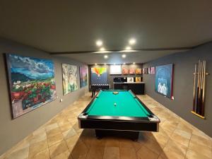 a pool table in a room with paintings on the walls at Villa Vitovlje in Vitovlje