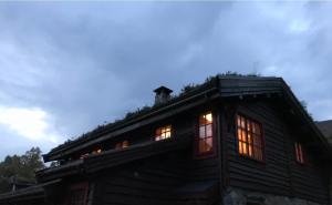 斯特兰达HyttaMi的一座带灯的木屋