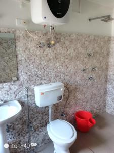Un baño con un inodoro blanco y un lavabo. en Hotel Noryang, en Gangtok