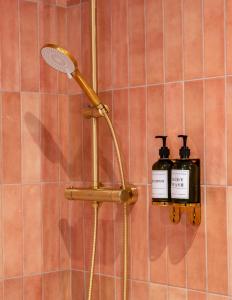 a shower with a shower head on a wall at The Woodquay Townhouse in Galway +47 photos