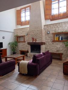 a living room with a couch and a fireplace at Casa Rural El Rincón de Elena in San Esteban de Gormaz