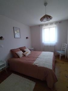 a bedroom with a large bed and a window at Le Clos de Bourdeilles chambre 2 avec wifi in Bourdeilles +1 photo