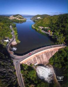 an aerial view of a dam and a river at Karylago in Casa Bamba
