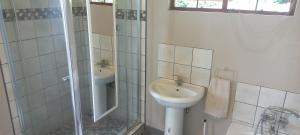 a bathroom with a sink and a toilet and a shower at Taylor's Nest in Mancana