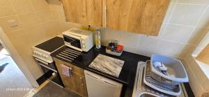 a small kitchen with a sink and a microwave at Cozy Nook in Gristhorpe