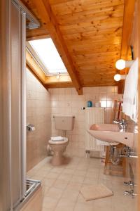 un baño con inodoro y lavabo en Gästehaus Weißenbacher-Ferienwohnungen, en Marquartstein
