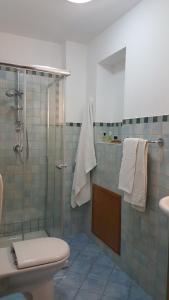 a bathroom with a shower and a toilet and a sink at Casa Sofia in Caltabellotta