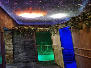 a room with a blue and green door and a ceiling at Majestic Wellness Center in Brussels