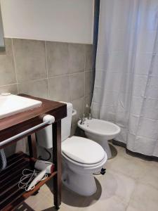 ein Badezimmer mit Toilette und Waschbecken in der Unterkunft Confortable y espacioso Loft! Excelente ubicación in El Calafate