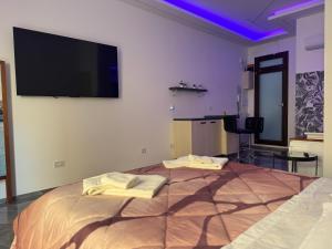 a room with a large bed with a tv on the wall at Sweet 23 in Brindisi