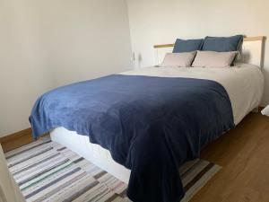 a bedroom with a large bed with a blue blanket at Casa da Fonte in Mangualde +17 photos