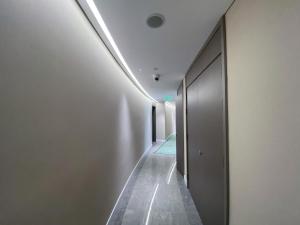 a hallway with a door leading to a hallway with a hallway at Tyms APT Hengshan RD Near IAPM K11 Line9 in Shanghai
