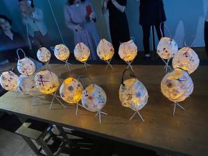 a group of glass spheres sitting on a table at kamino Terrace, a Japanese history and nature experience accommodation in Wakakuri