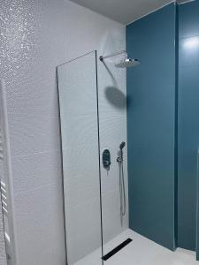 a shower with a glass door in a bathroom at Mikpritja Pogradec, Tushemisht 5 in Tushemisht