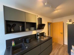 a kitchen with a sink and a counter top at FEWO Elbeblick in Bad Schandau
