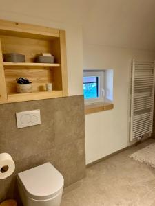 a bathroom with a toilet and a window at Urlaub am Schwarzbach mit Sauna und Whirlpool Haus Johanna in Butgenbach +17 photos