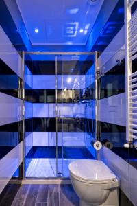 a bathroom with a toilet and a blue ceiling at Lea Luxury Rooms in Rome