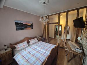 a bedroom with a bed and a television in it at Ehemaliges Winzerhaus Cochem in Cochem