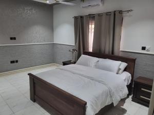 a bedroom with a large bed and a window at Ghanastays 2 in Accra