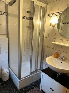 ein Badezimmer mit Dusche und Waschbecken in der Unterkunft Alex HA03 in Sögel