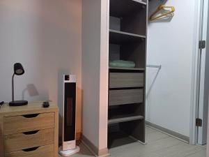 a room with a closet with a desk and a book shelf at Comodidad y tranquilidad en Ñuñoa in Santiago +28 photos
